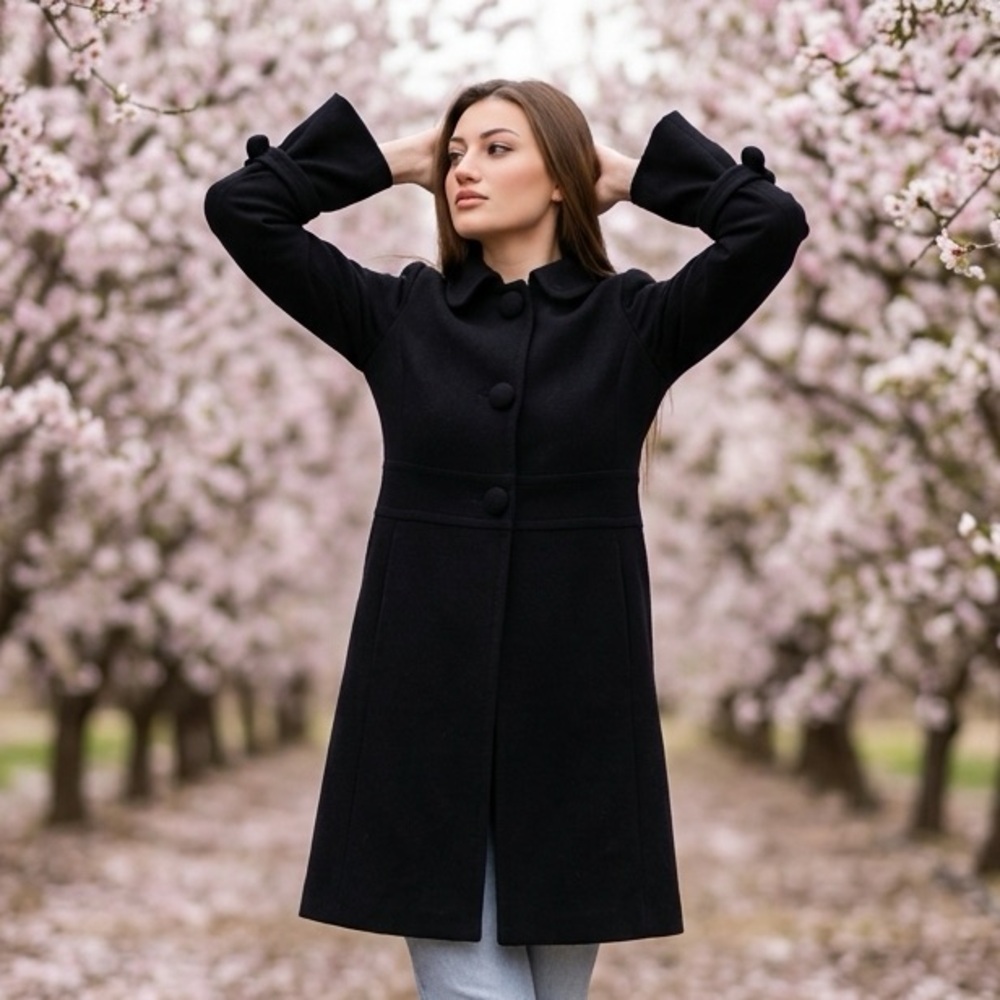 J. Crew 94%wool Classic Black long warm Trench Coat jacket sz 8